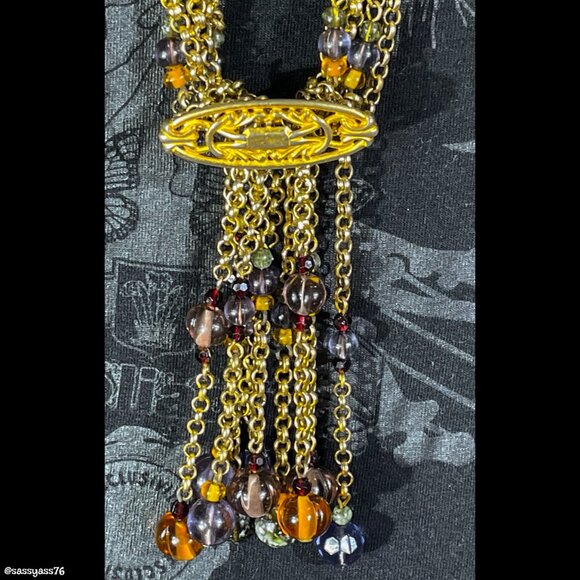 ▪️VTG▪️LCI▪️LIZ CLAIBORNE▪️Gold-Tone Multi-Strand Pendant & Bead Necklace - Picture 2 of 6